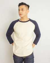 Load image into Gallery viewer, Japanese Heavyweight Raglan 3/4 Sleeve Tee Unisex (Almond + Dark Blue Sleeve)