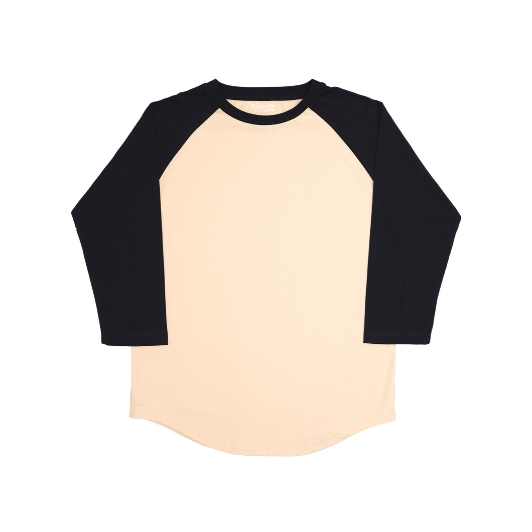 Japanese Heavyweight Raglan 3/4 Sleeve Tee Unisex (Almond + Dark Blue Sleeve)