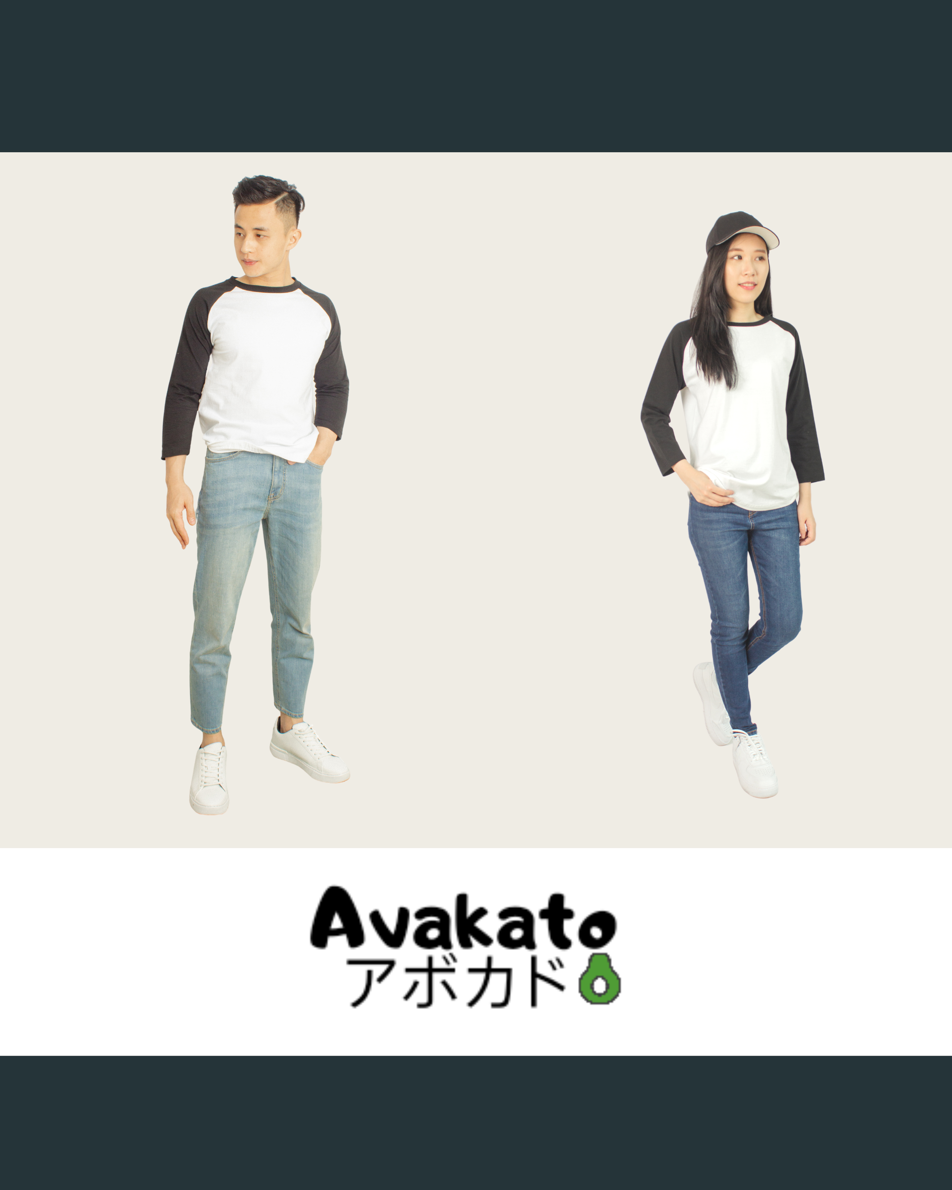 Japanese Heavyweight Raglan 3/4 Sleeve Tee Unisex (White+ Black Sleeve)