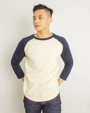 Load image into Gallery viewer, Japanese Heavyweight Raglan 3/4 Sleeve Tee Unisex (Almond + Dark Blue Sleeve)
